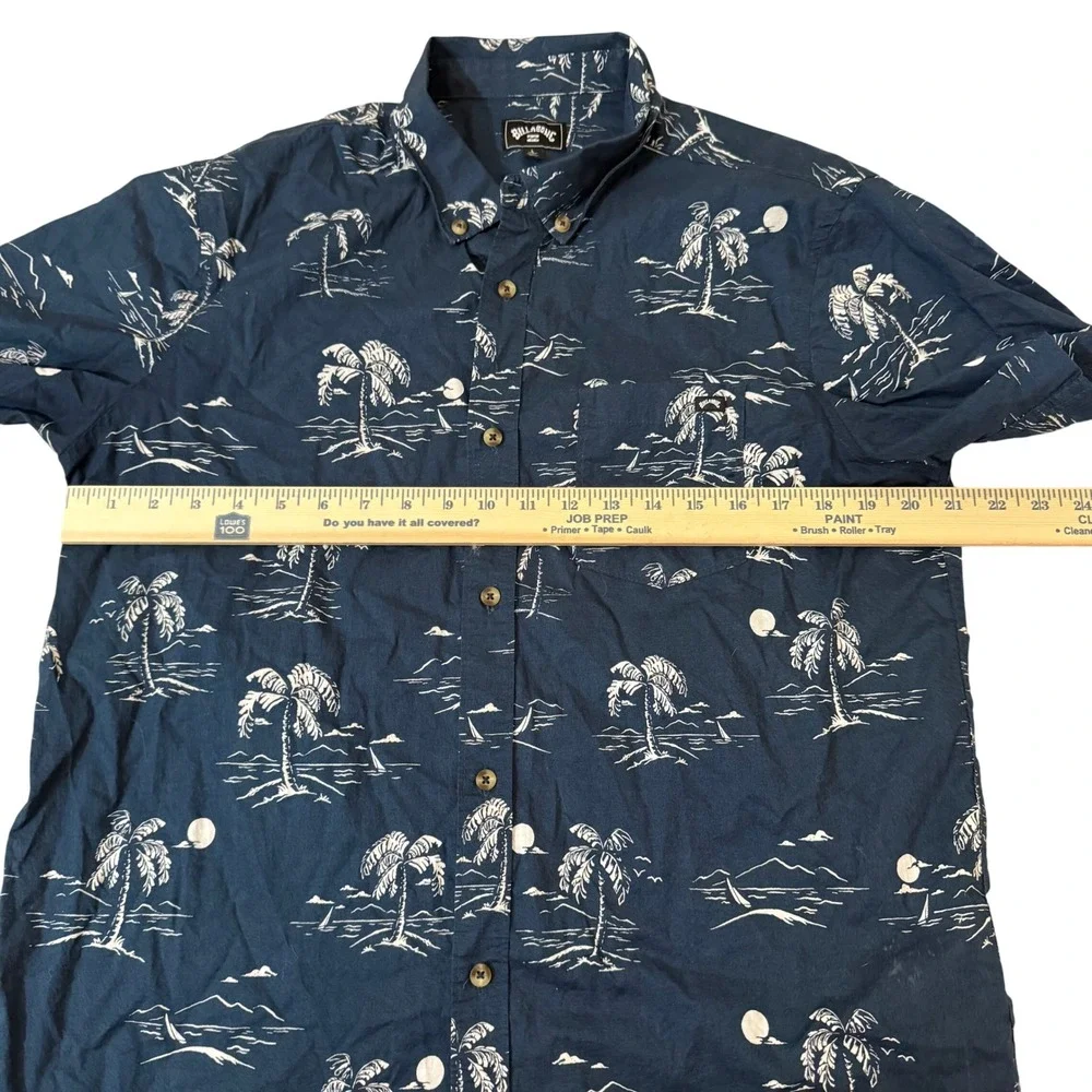 Billabong Mens‎ Shirt Short Sleeve Palm Tree Print Navy Blue Size L Resortwear